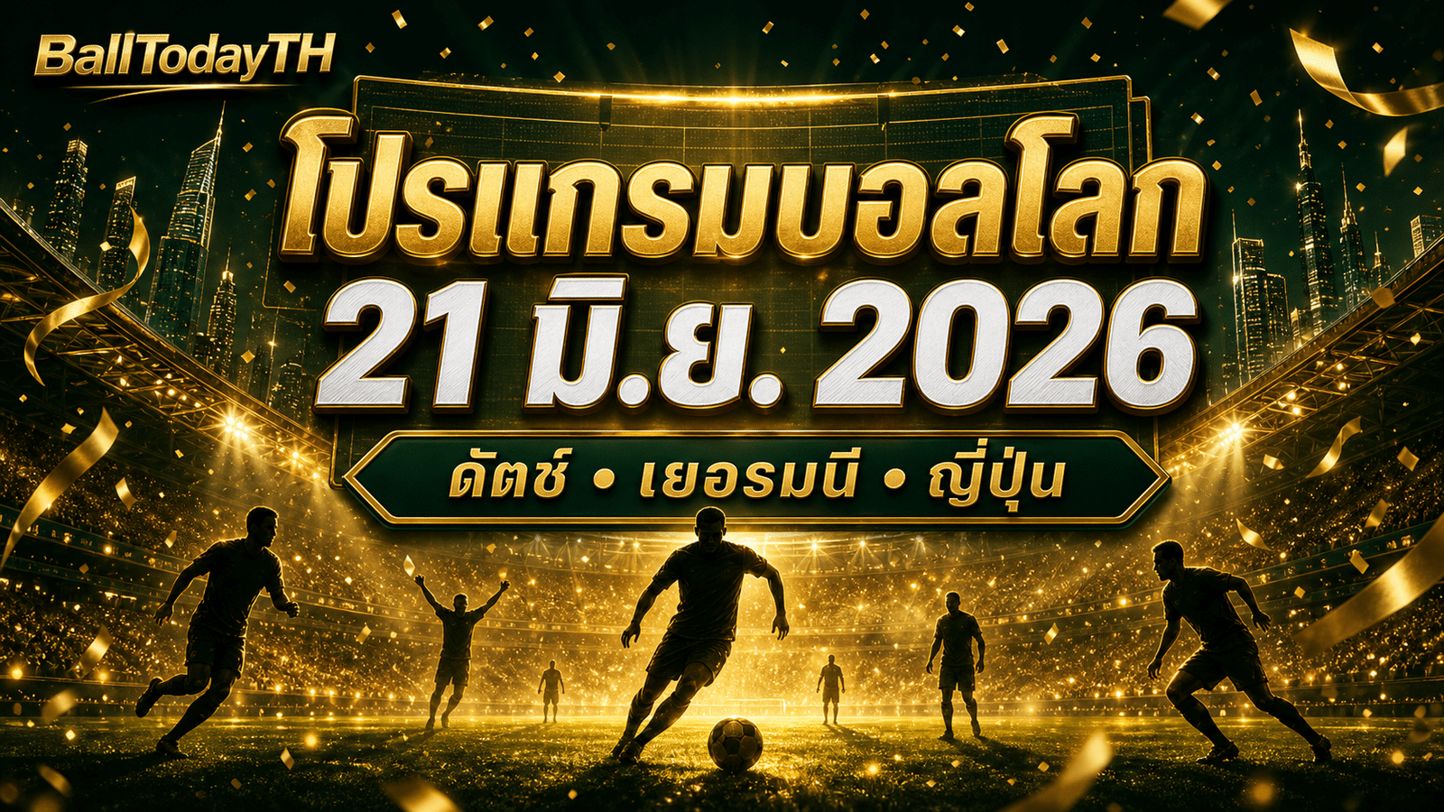 โปรแกรมบอลโลก 21 มิ.ย. 2026: ดัตช์-สวีเดนนำคู่ดึก