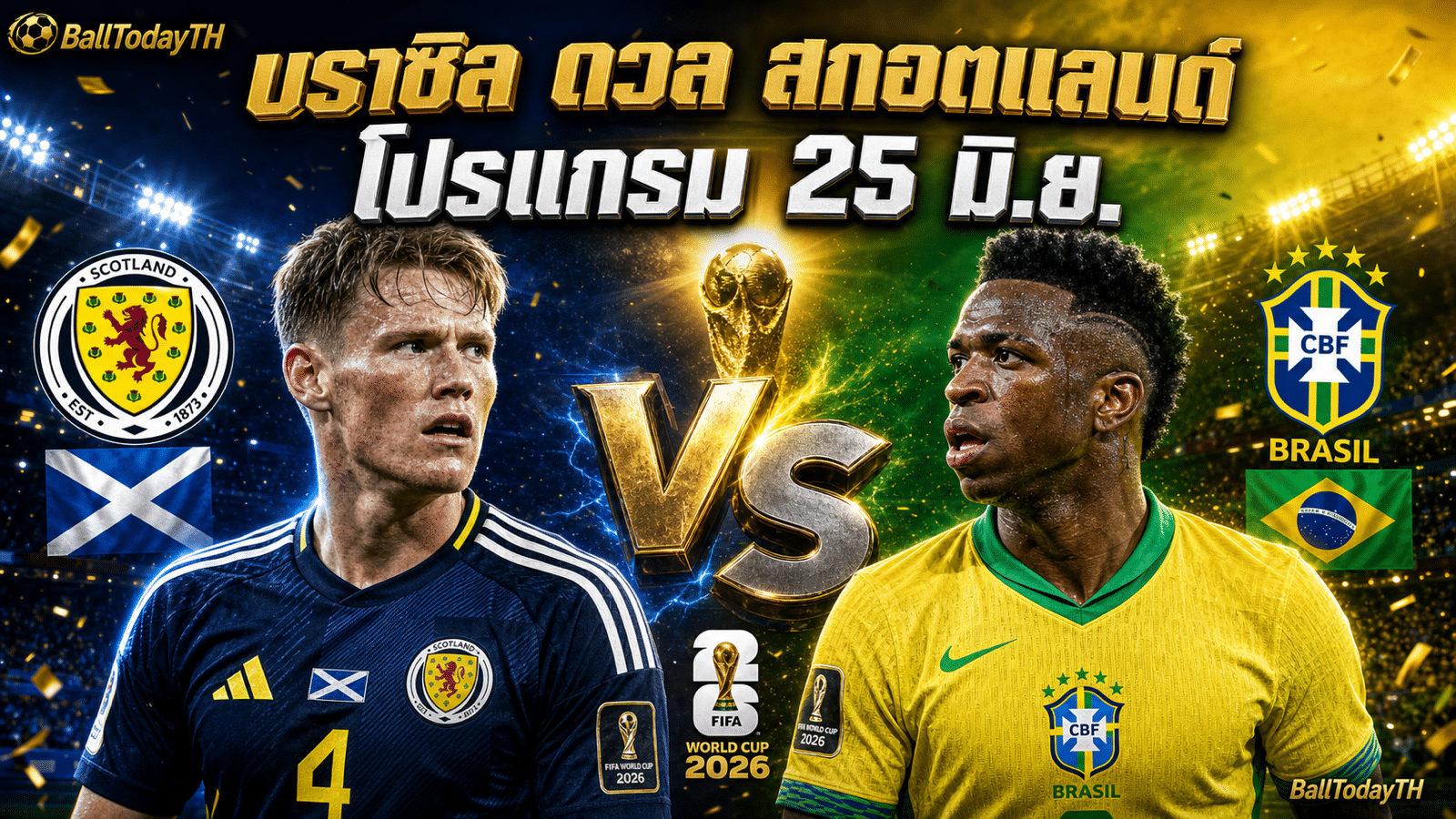 โปรแกรมบอลโลก 25 มิ.ย. 2026 บราซิลพบสกอตแลนด์