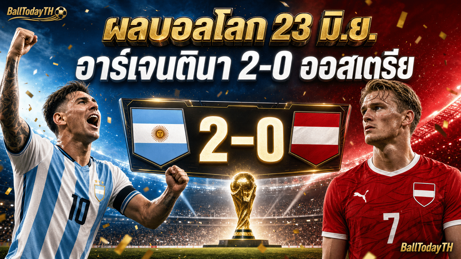 ผลบอลโลก 23 มิ.ย. 2026 อาร์เจนตินาชนะออสเตรีย 2-0