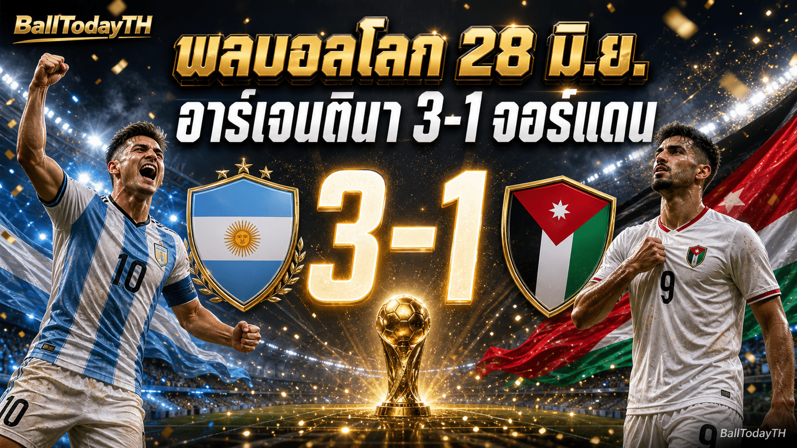 ผลบอลโลก 28 มิ.ย. 2026 อาร์เจนตินาชนะจอร์แดน 3-1