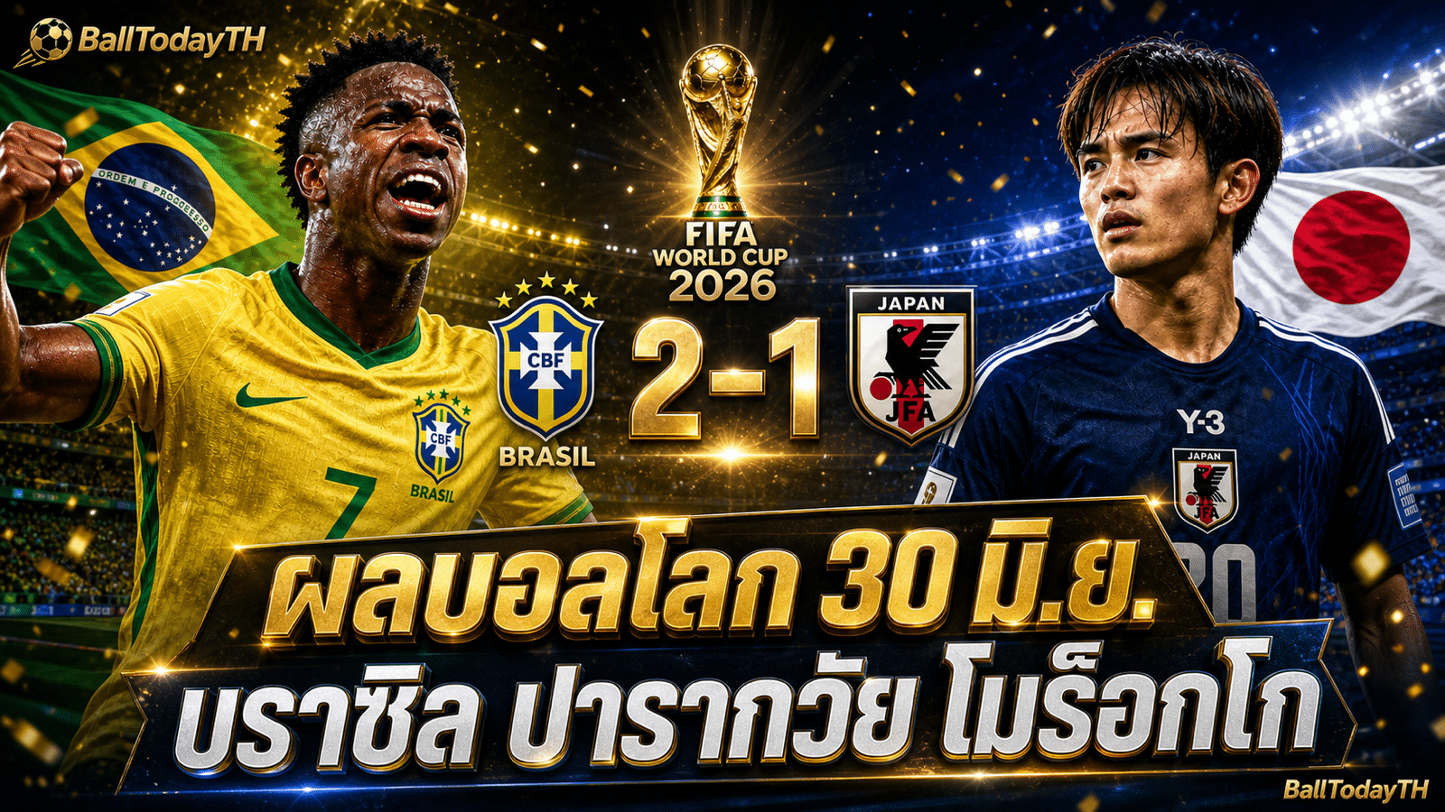 ปกผลบอลโลก 30 มิ.ย. 2026 บราซิล ปารากวัย โมร็อกโกเข้ารอบ 16 ทีม