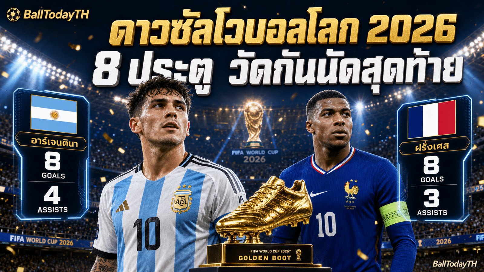 ดาวซัลโวบอลโลก 2026 เมสซี 8 ประตู 4 แอสซิสต์ เอ็มบัปเป้ 8 ประตู 3 แอสซิสต์