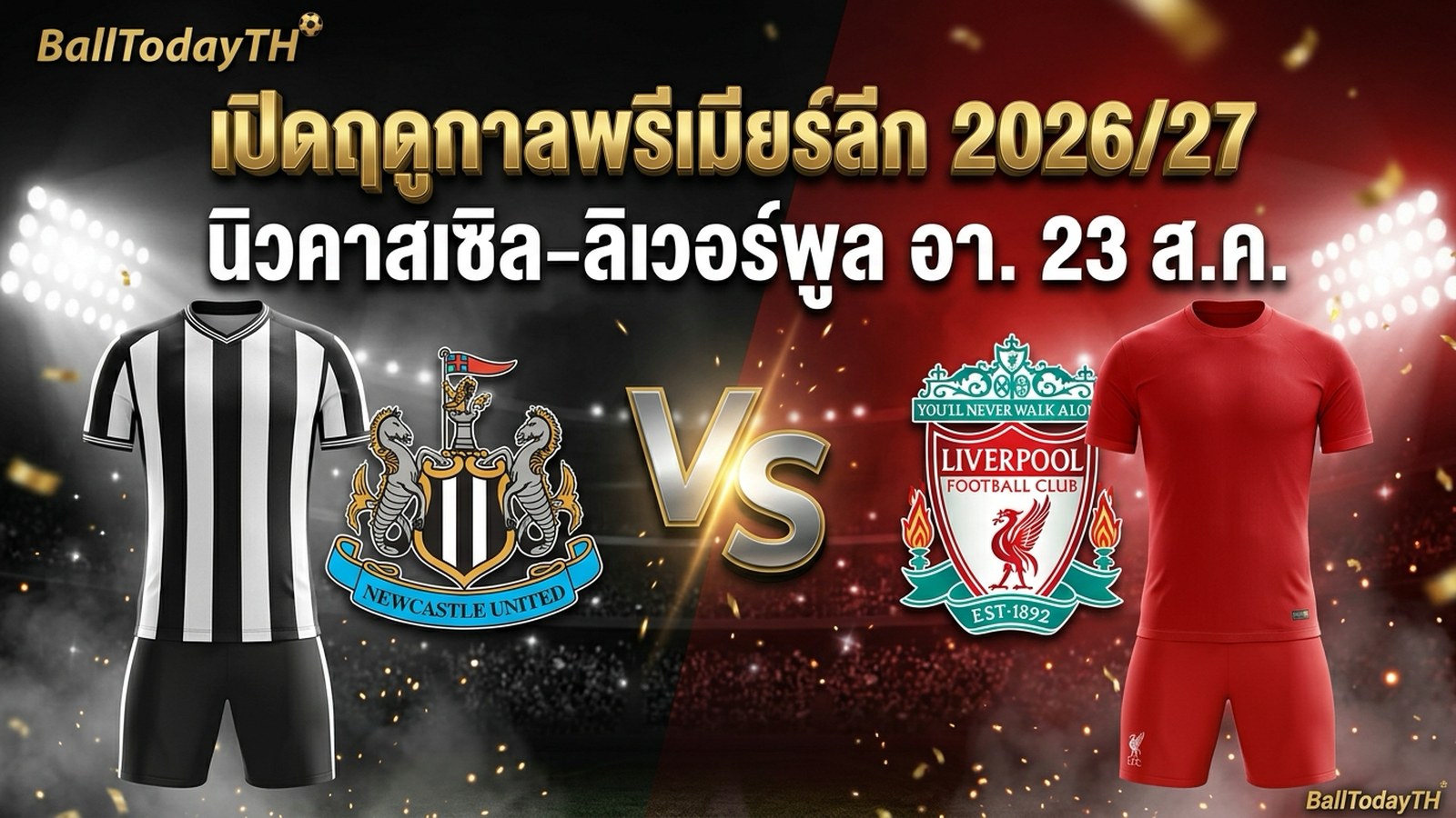 ปกโปสเตอร์ เปิดฤดูกาลพรีเมียร์ลีก 2026/27 นิวคาสเซิล พบ ลิเวอร์พูล นัดเปิดสนาม 23 สิงหาคม