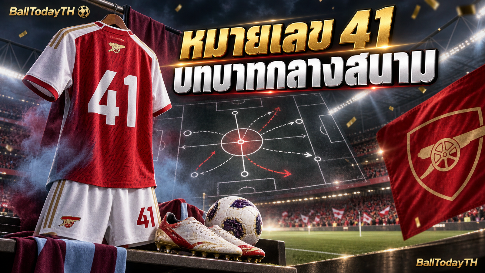 ภาพประกอบบทบาทกองกลางหมายเลข 41 ของเดแคลน ไรซ์ กับ Arsenal