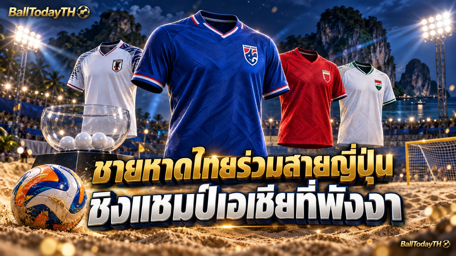 ภาพประกอบ AI ฟุตบอลชายหาดไทยร่วมกลุ่มญี่ปุ่น บาห์เรน และอิรัก ชิงแชมป์เอเชียที่พังงา