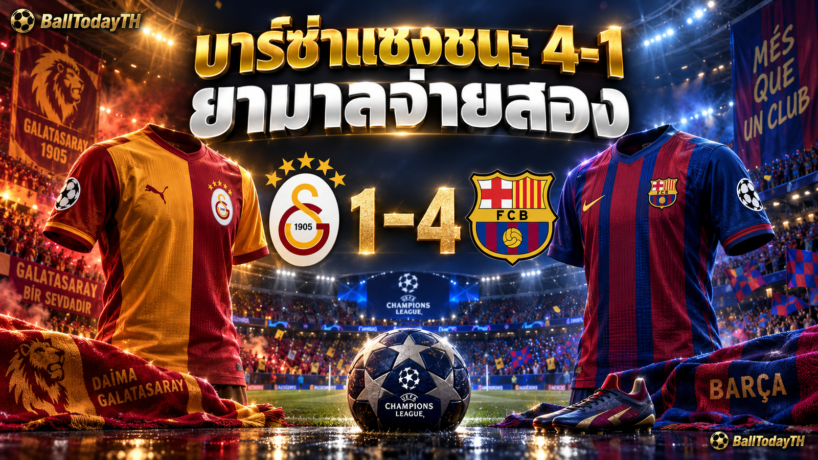กาลาตาซาราย 1-4 บาร์เซโลนา ยามาลจ่ายสอง ภาพประกอบชุดและตราสโมสร