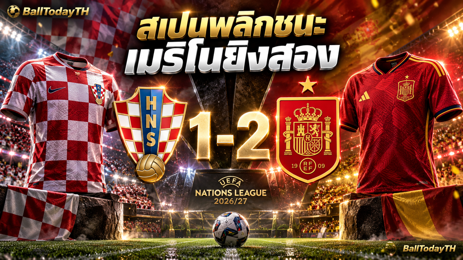 โครเอเชีย 1-2 สเปน เมริโนยิงสองพาทีมพลิกชนะ