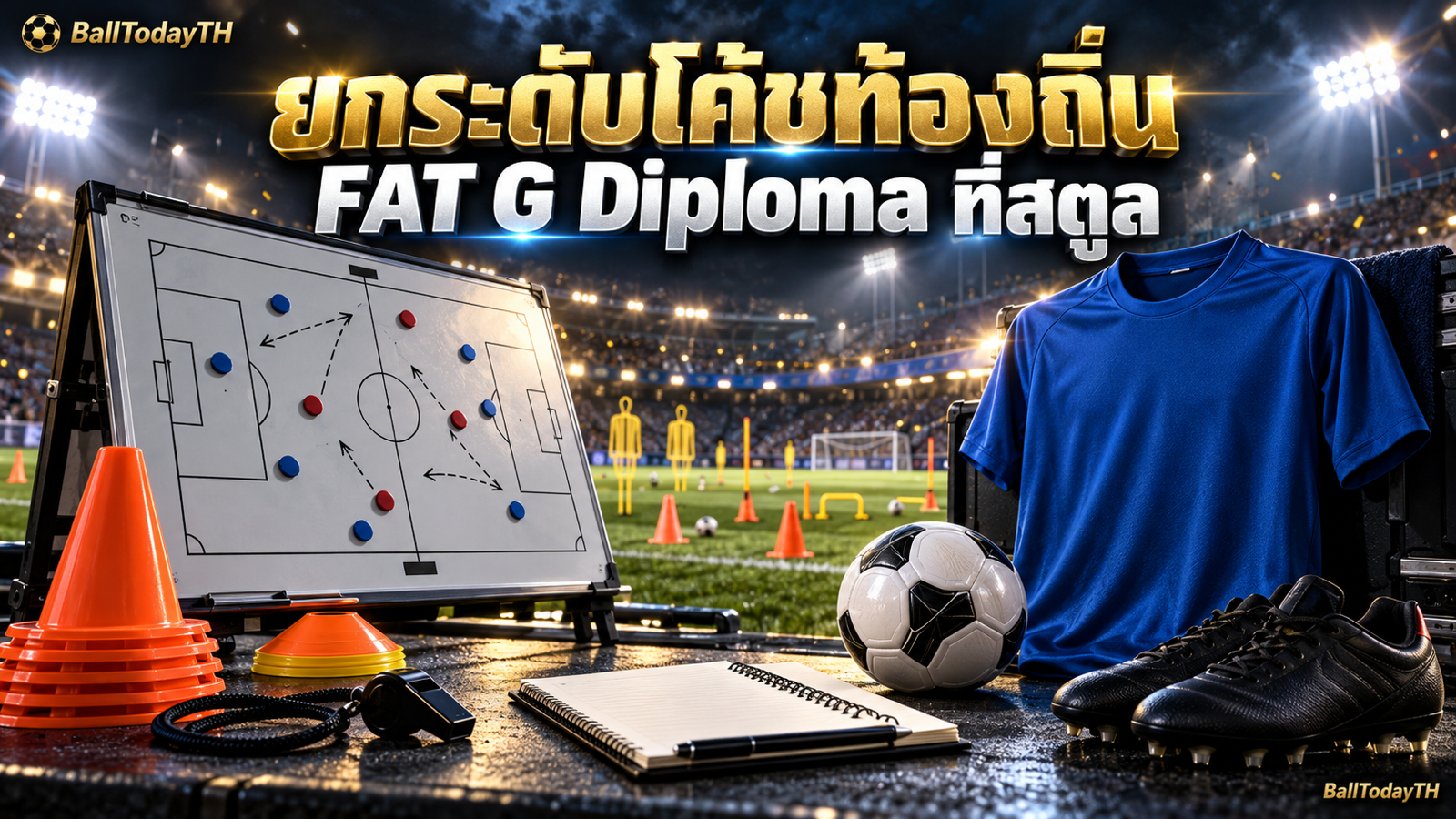 ภาพประกอบการอบรมโค้ช FAT G Diploma ที่สตูล กระดานแท็กติกและอุปกรณ์ฝึกฟุตบอล