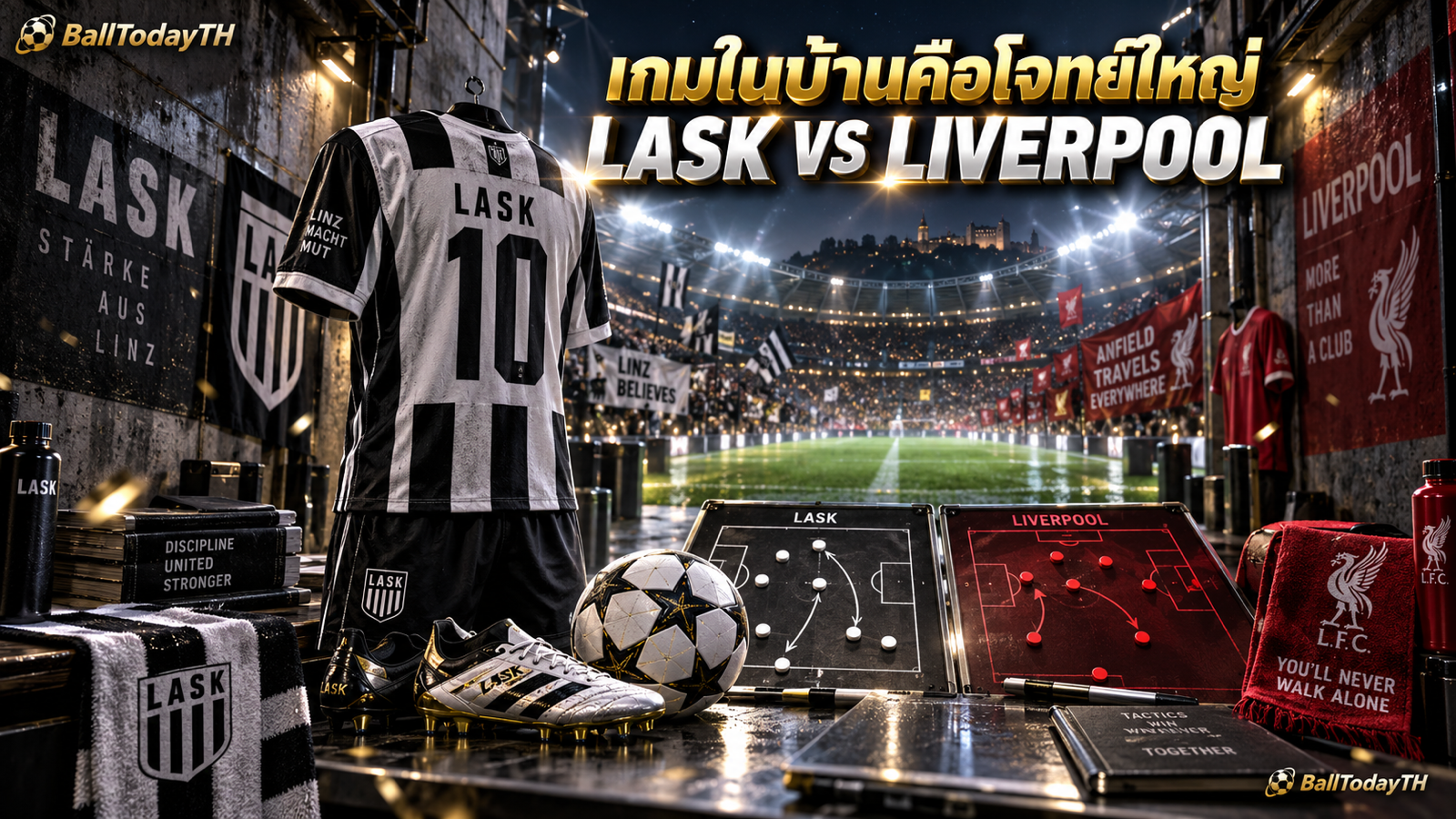 ภาพประกอบก่อนเกมลาสค์พบลิเวอร์พูล กระดานแท็กติกกับชุดสองทีม