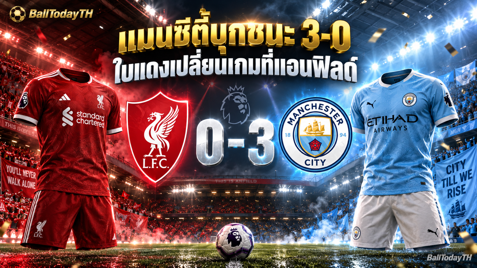 ลิเวอร์พูลแพ้แมนซิตี้ 0-3 ที่แอนฟิลด์ พรีเมียร์ลีก 11 ตุลาคม 2026