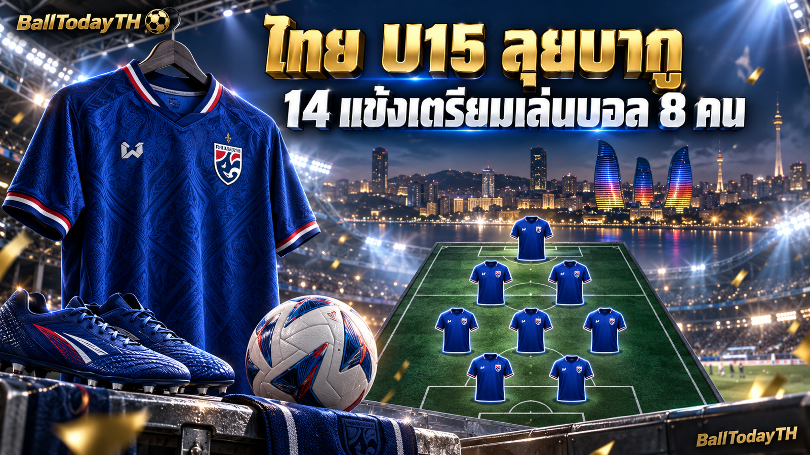 ปกไทย U15 ประกาศ 14 แข้งไปบากู พร้อมชุดไทยและแผนผังบอล 8 คน