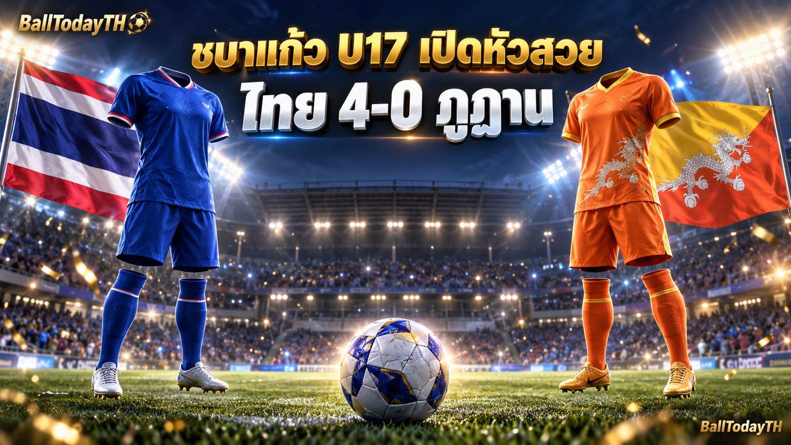 กราฟิกผลฟุตบอลหญิงไทย U17 ชนะภูฏาน 4-0