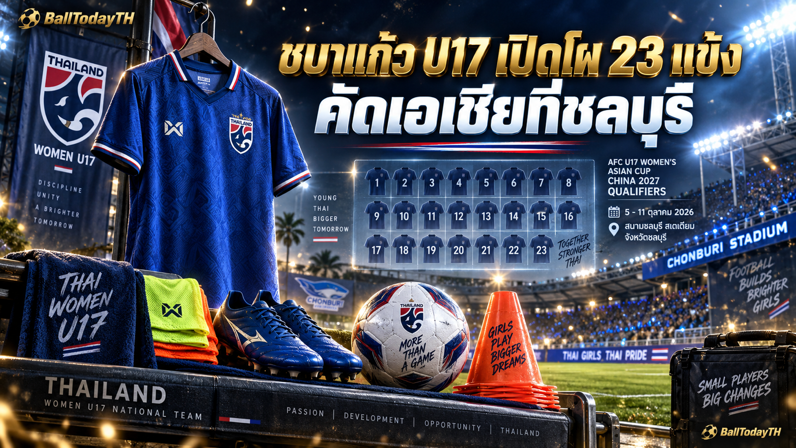 ชบาแก้ว U17 เปิดรายชื่อ 23 คน เตรียมคัดเอเชียที่ชลบุรี ภาพประกอบสร้างด้วย AI